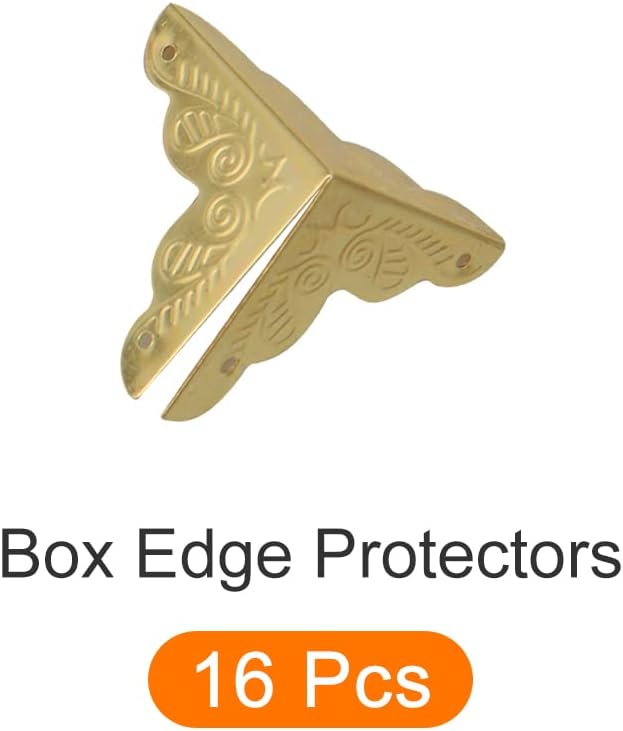 Protectores de esquina decorativos (0.984 in0.98 pulgadas), 16 unidades, funda de metal de madera para muebles, mesa de madera, tono dorado
