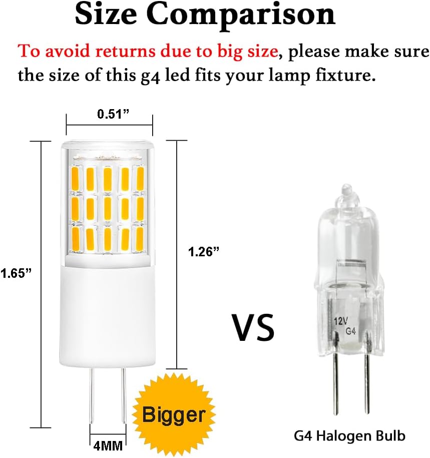Yosenmi Bombilla LED G4 G4 de 4 W, reemplazo de bombilla halógena G4 de 30 W, 12 V-24 V, 4000 K luz natural blanca no regulable, paquete de 10