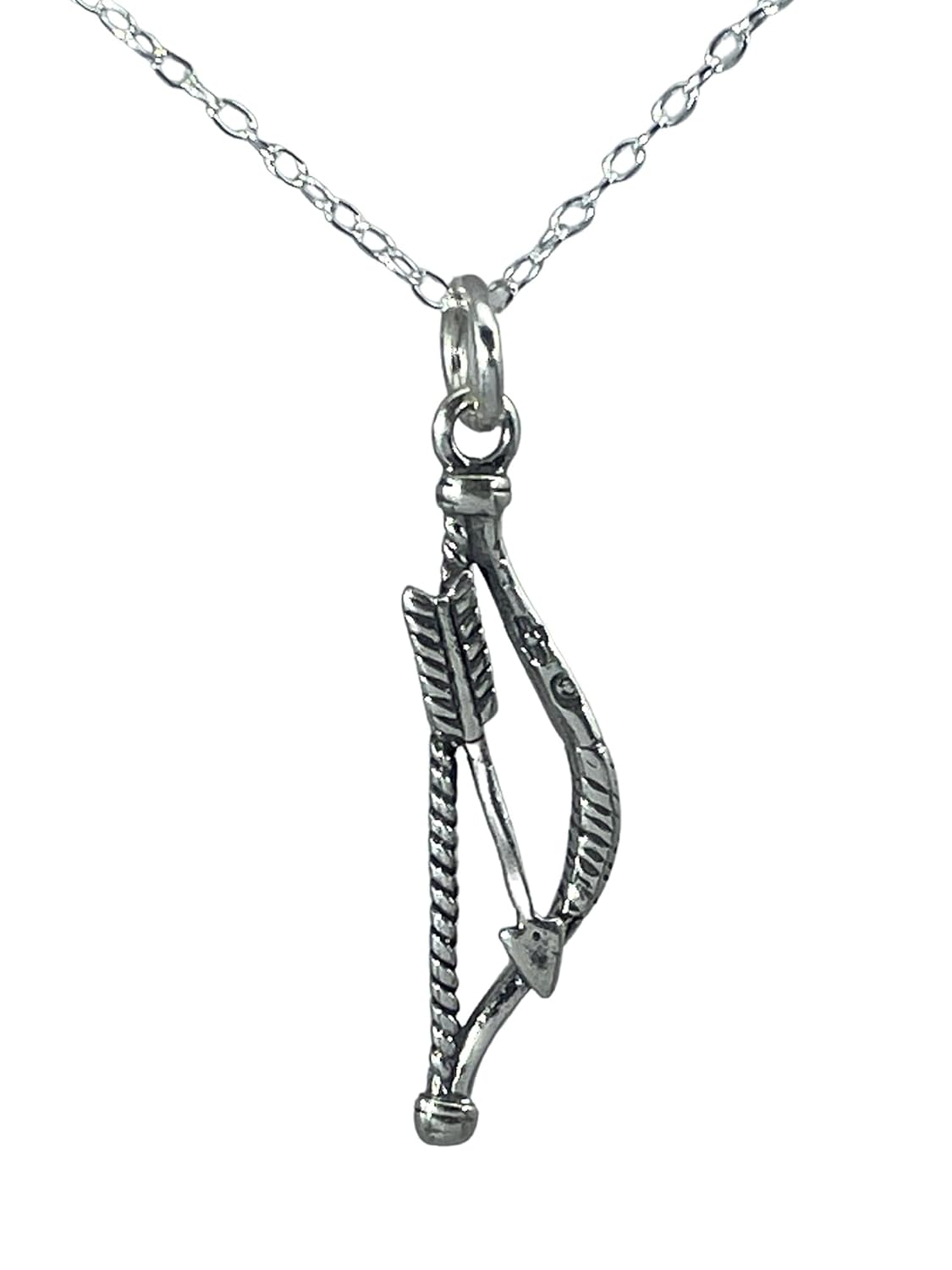 Sterling Silver Bow & Arrow Archery Nature 3D Charm Necklace, 18″
