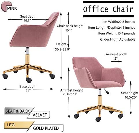 HomVent Silla de ocio de terciopelo, moderna silla de escritorio tapizada, silla giratoria de terciopelo, taburete giratorio de altura ajustable