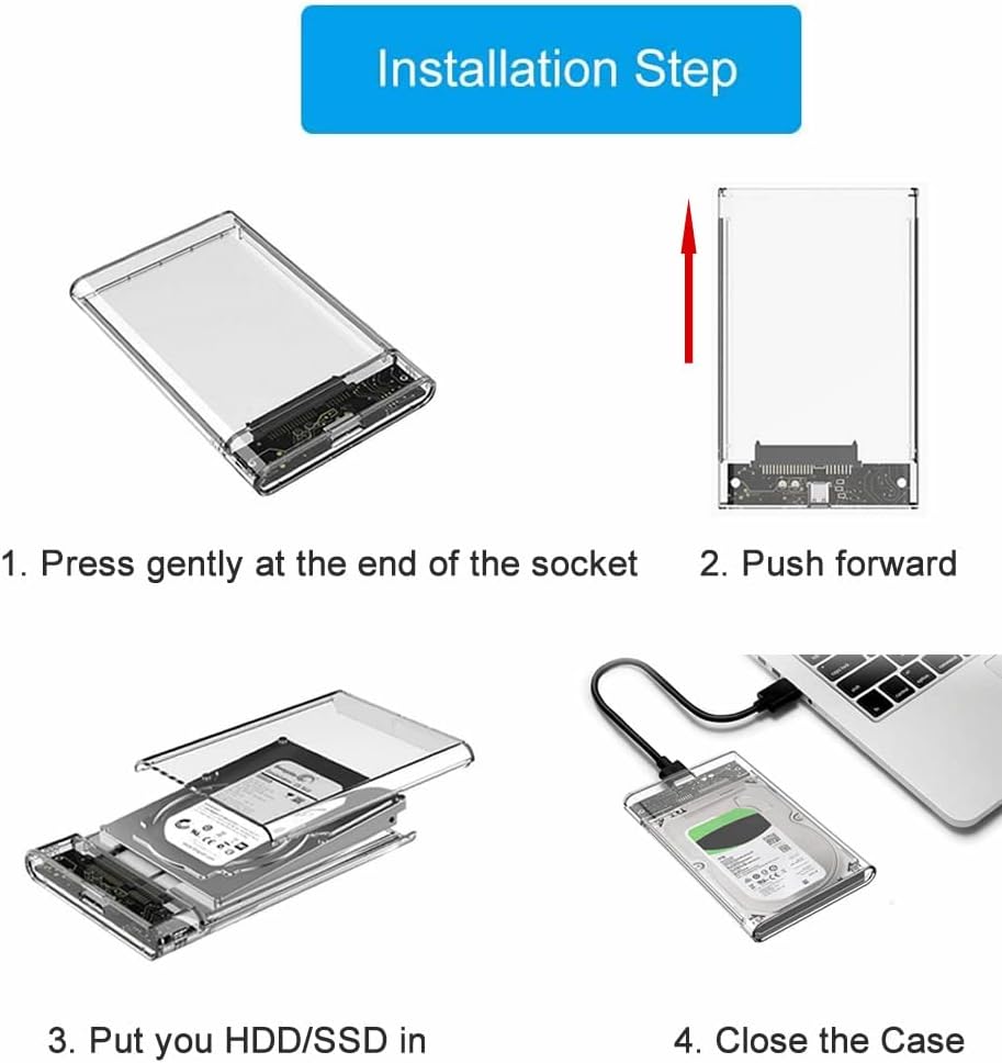 Tianle Carcasa para disco duro de 2.5 pulgadas, SATA a USB 3.1 6 Gbps, caja transparente para disco duro externo sin herramientas, compatible con