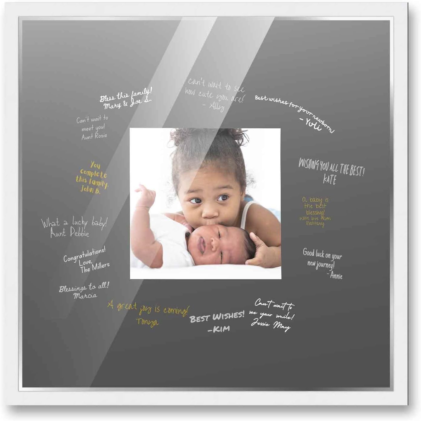 Poster Palooza 20×20 White Autograph & Signature Picture Frame With Black Square Opening Photo Mat for 6×6 Pictures – With Pens, UV Acrylic &