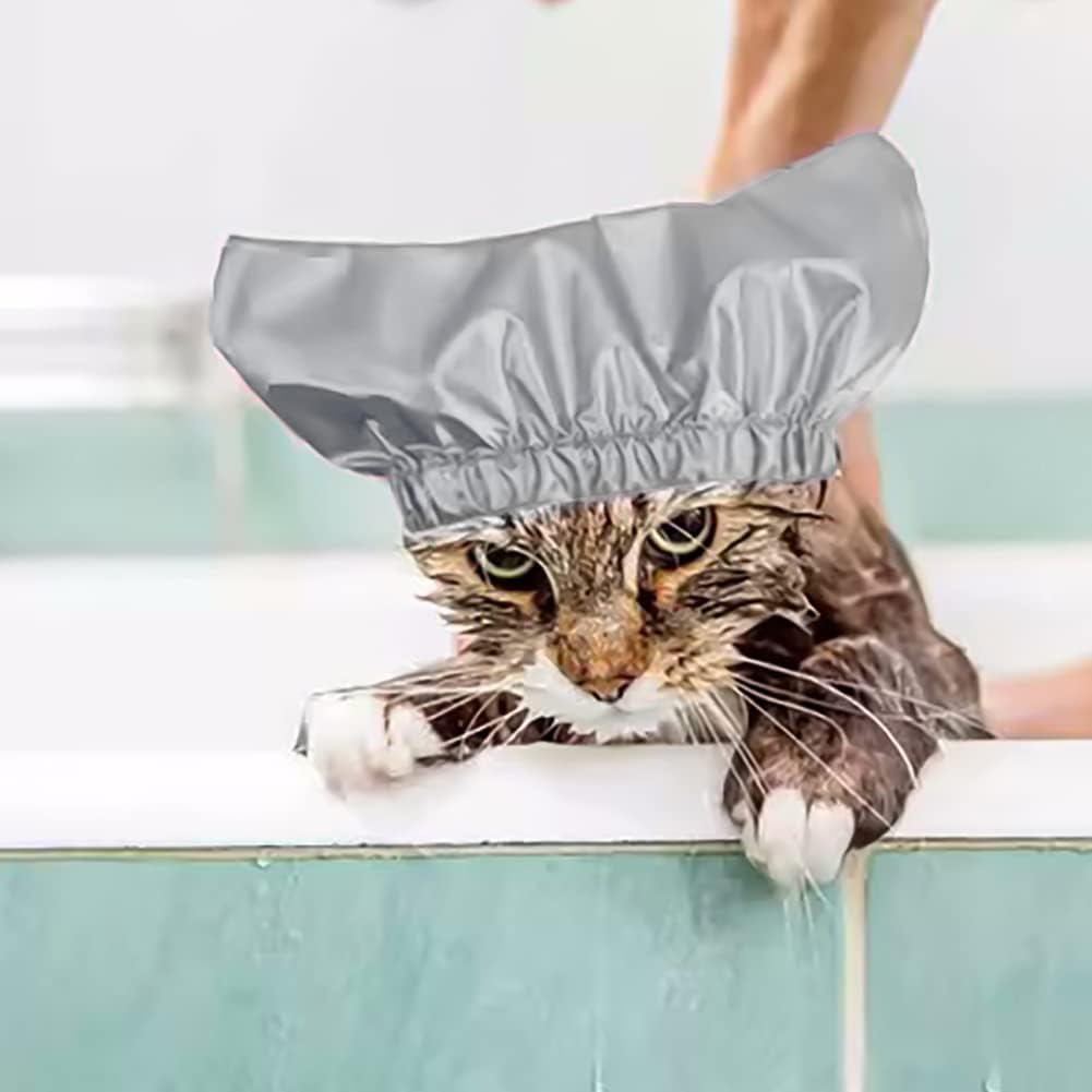 Gorro de ducha para mascotas, gorro de baño para mascotas con correa ajustable, cubiertas para orejas de gatos, reutilizables, para gatos y perros