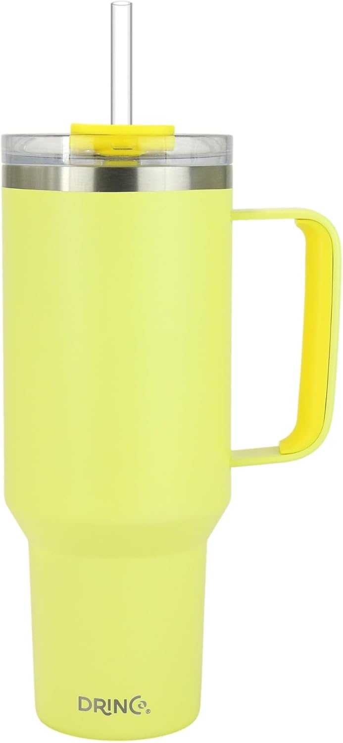 Drinco BigSur – Vaso de 40 onzas y 30 onzas con asa, tapa con popote, taza de viaje de acero inoxidable aislada para agua fría y caliente, para
