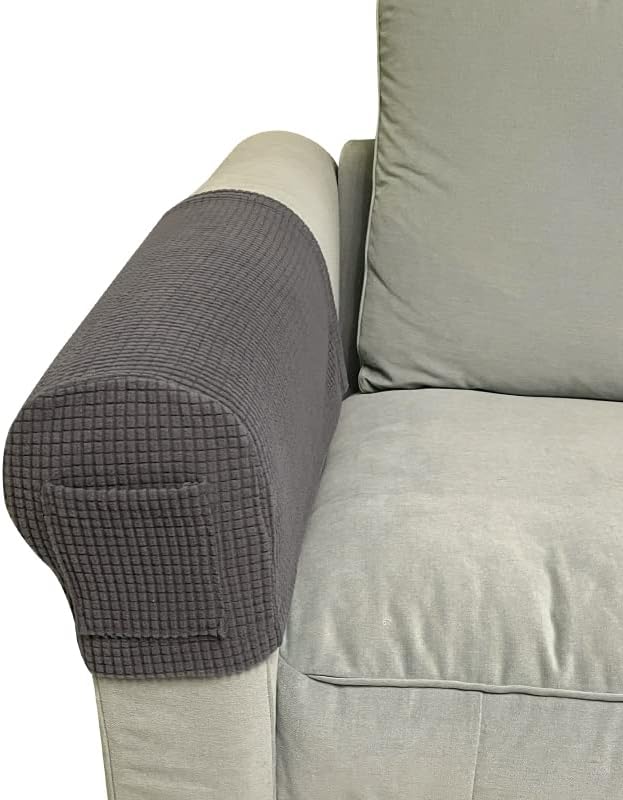 Garayma Fundas para reposabrazos de sofá, fundas para reposabrazos con bolsillo, protector elástico para reposabrazos de sofá, fundas extraíbles