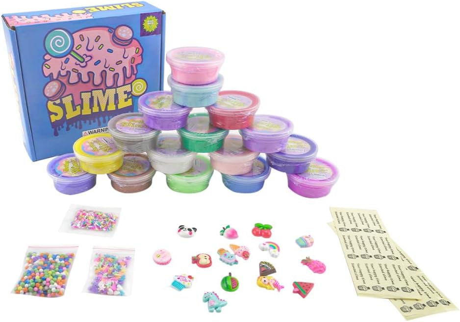Paquete de 18 mini kit de limo de mantequilla, con sandía rosa, helado y slime de pastel, etc. Abalorios de slime de color y limo, suave y