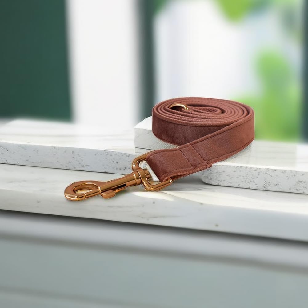 Juego de collar y correa de terciopelo para perro, collar y correa suaves y cómodos, collares ajustables con hebilla de metal resistente para perros