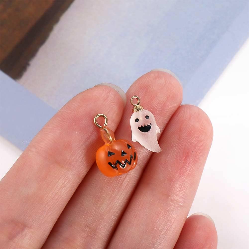 Dijes de resina de calabaza de Halloween, dijes de fantasma, dijes de Halloween para aretes, pulseras, collares, accesorios de fabricación de joyas