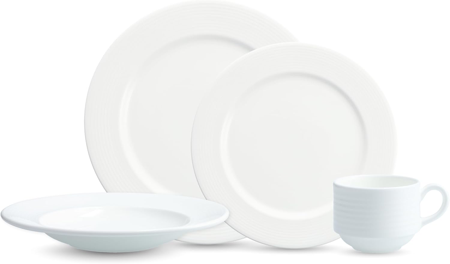 Fortessa Saterna Bone China – Juego de vajilla de 16 piezas, servicio para 4, color blanco