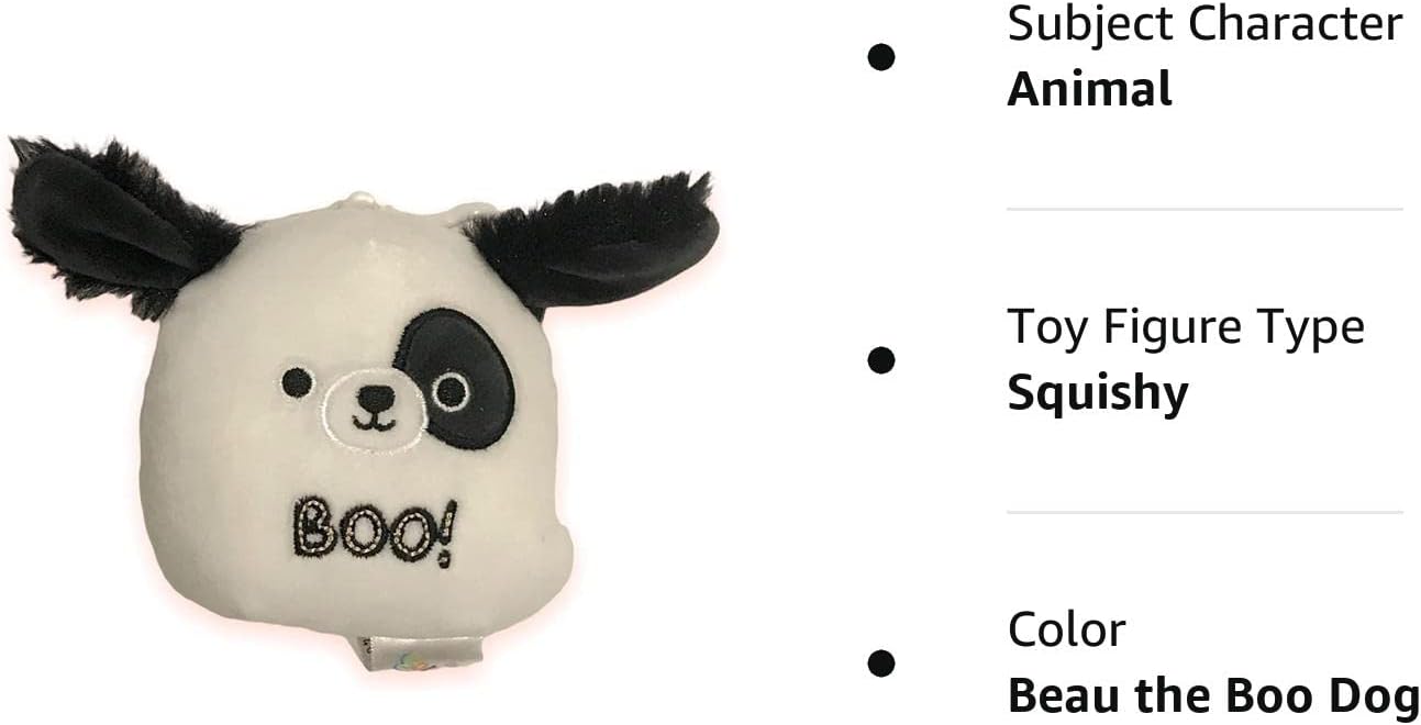 Squishmallow Peluche Kellytoy oficial de Halloween 2022 Squad Squishy Animal de peluche (Beau el perro Boo, clip de 3.5 pulgadas)