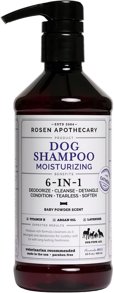 Champú hidratante para perros 6 en 1, fabricado con ingredientes derivados naturalmente para limpiar, calmar, desodorizar y suavizar la piel y el