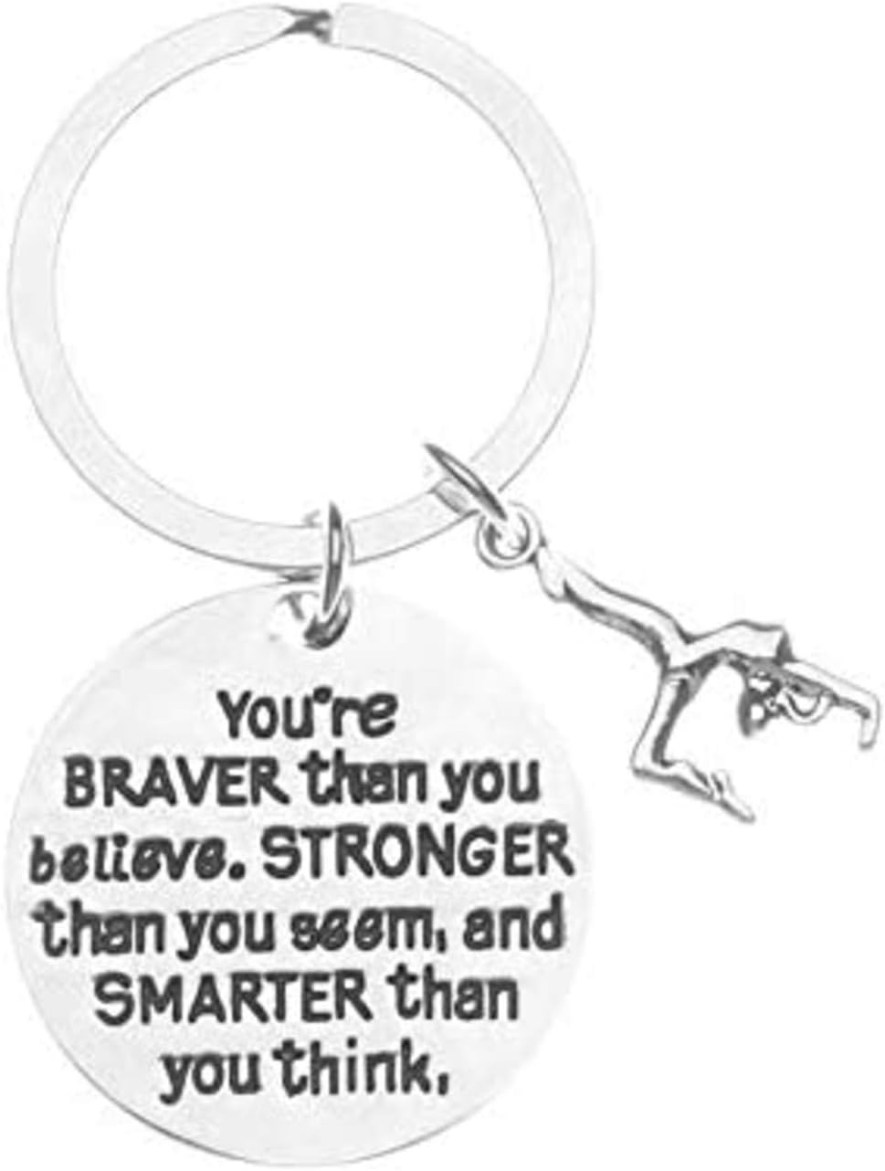 Llavero con dije de gimnasia, inspirador You’re Braver Than You Believe, Stronger Than You Seem & Smarter You Think Jewelry para gimnastas, equipos