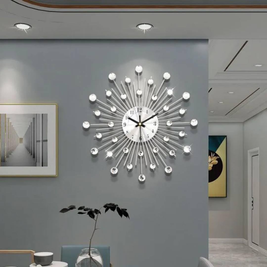 DOFIMPORT Reloj de pared grande, reloj de pared extragrande, decoración de pared para sala de estar, reloj de pared de cristal plateado de 22