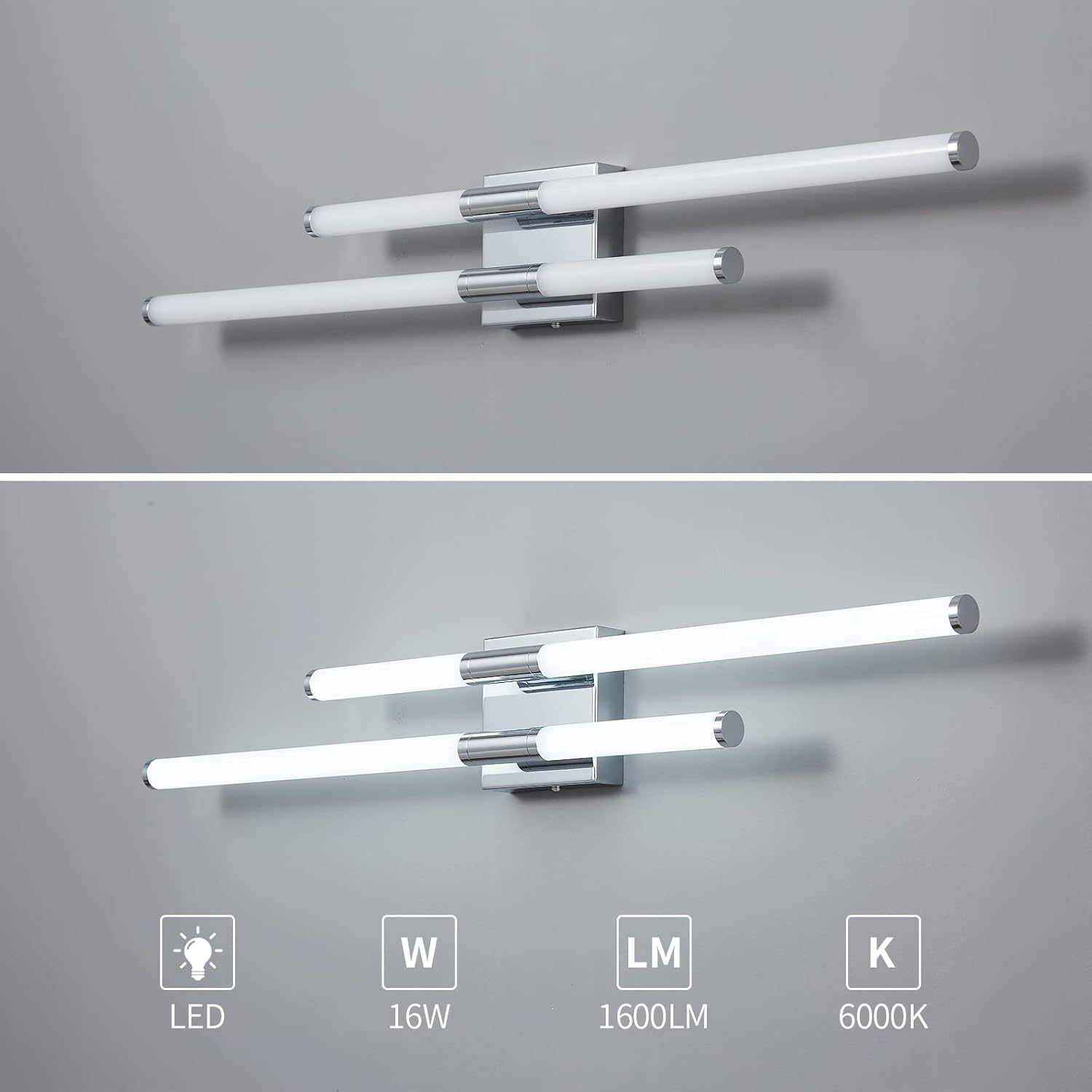 Moderna lámpara LED para tocador de baño, 6000 K, 32.88 pulgadas, cromada, para colocar sobre el espejo, lámpara de tocador de pared, moderna