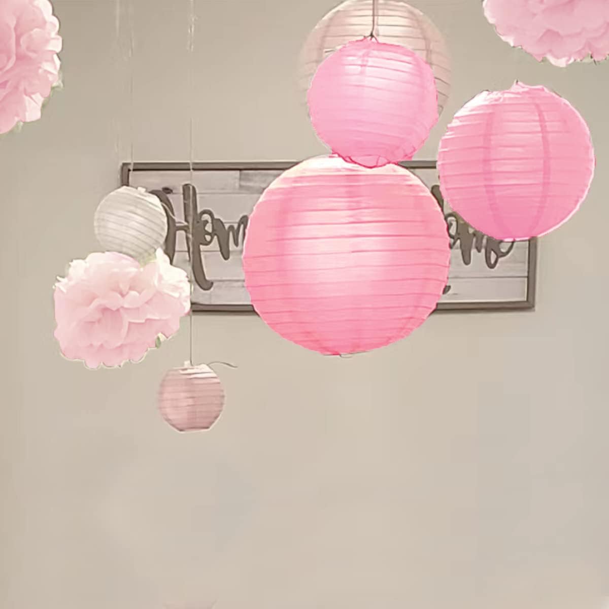 Pink Paper Lanterns with Lights16pcs 6″ 8″ 10″ 12″ Hanging Decorative Chinese Paper Lantern with 300ft Fishing line for Wedding Baby Shower Birthday