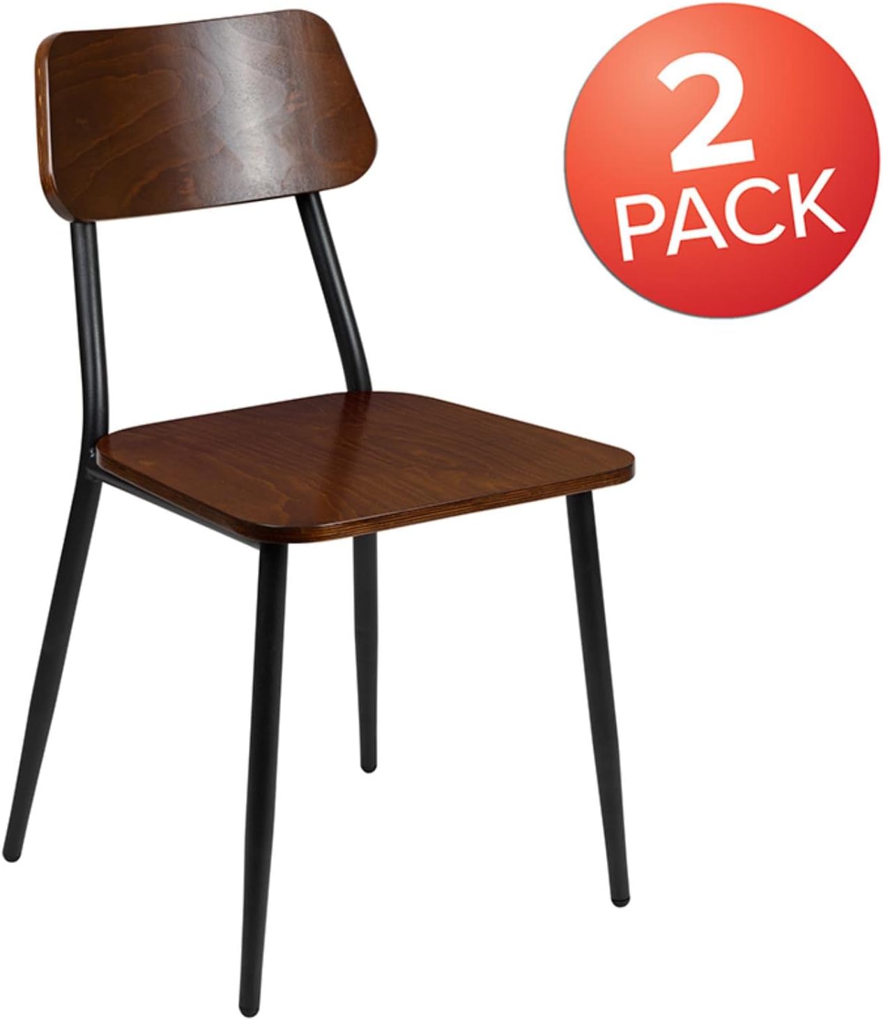 Flash Furniture Lincoln – Silla de comedor industrial apilable con marco de acero plomizo y asiento de madera rústica, juego de 2