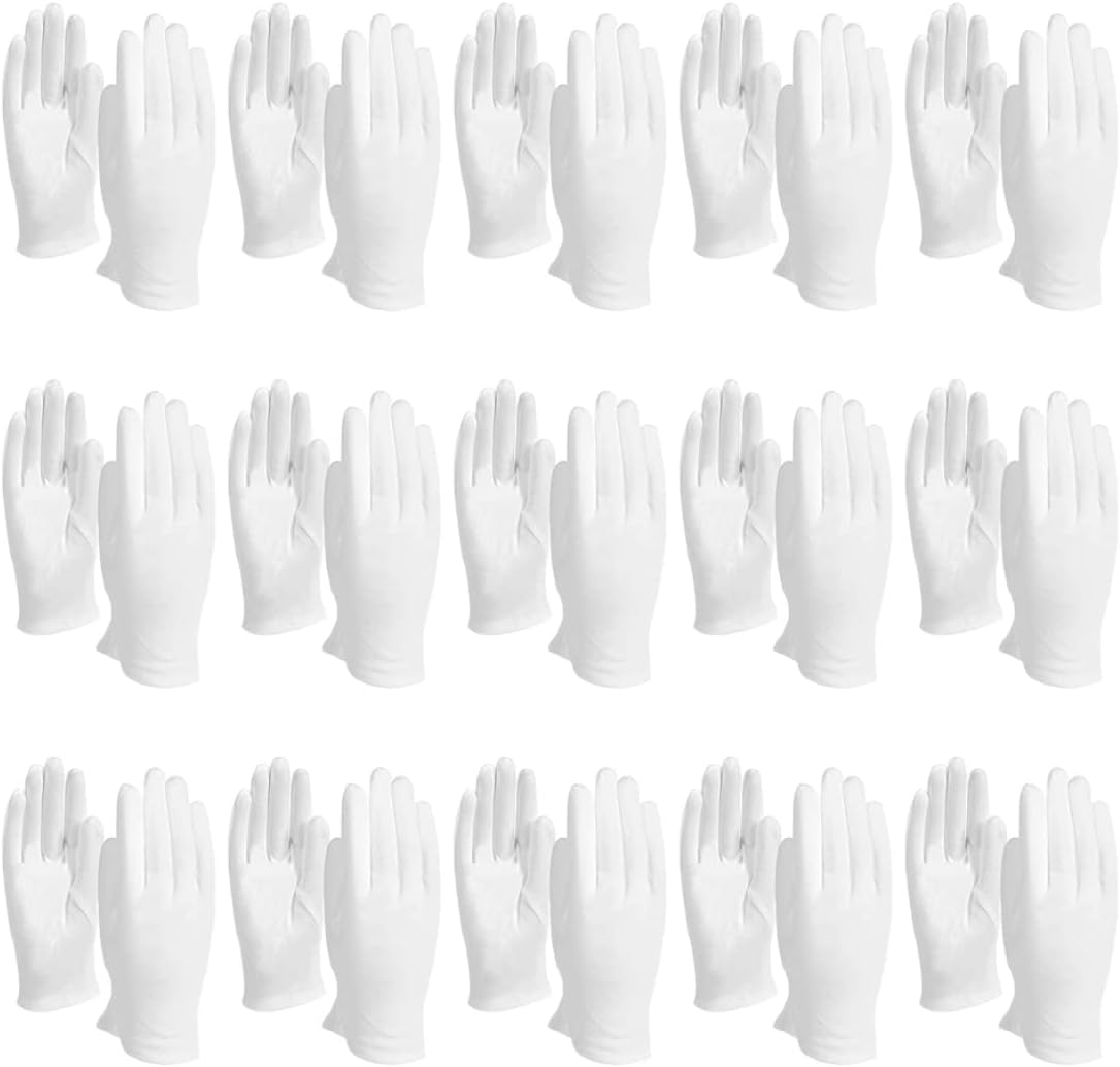 15 pares de guantes de algodón blanco para eccema y manos secas, guantes de trabajo transpirables, guantes de spa hidratantes, guantes de inspección