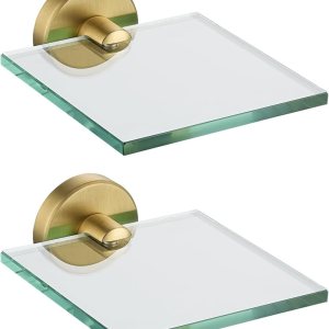 JQK Pequeños estantes flotantes de vidrio dorado, repisas de exhibición de 4 pulgadas para pared, mini decoración, sala de estar, dormitorio, baño, JQK Pequeños estantes flotantes de vidrio dorado, repisas de exhibición de 4 pulgadas para pared, mini decoración, sala de estar, dormitorio, baño,
