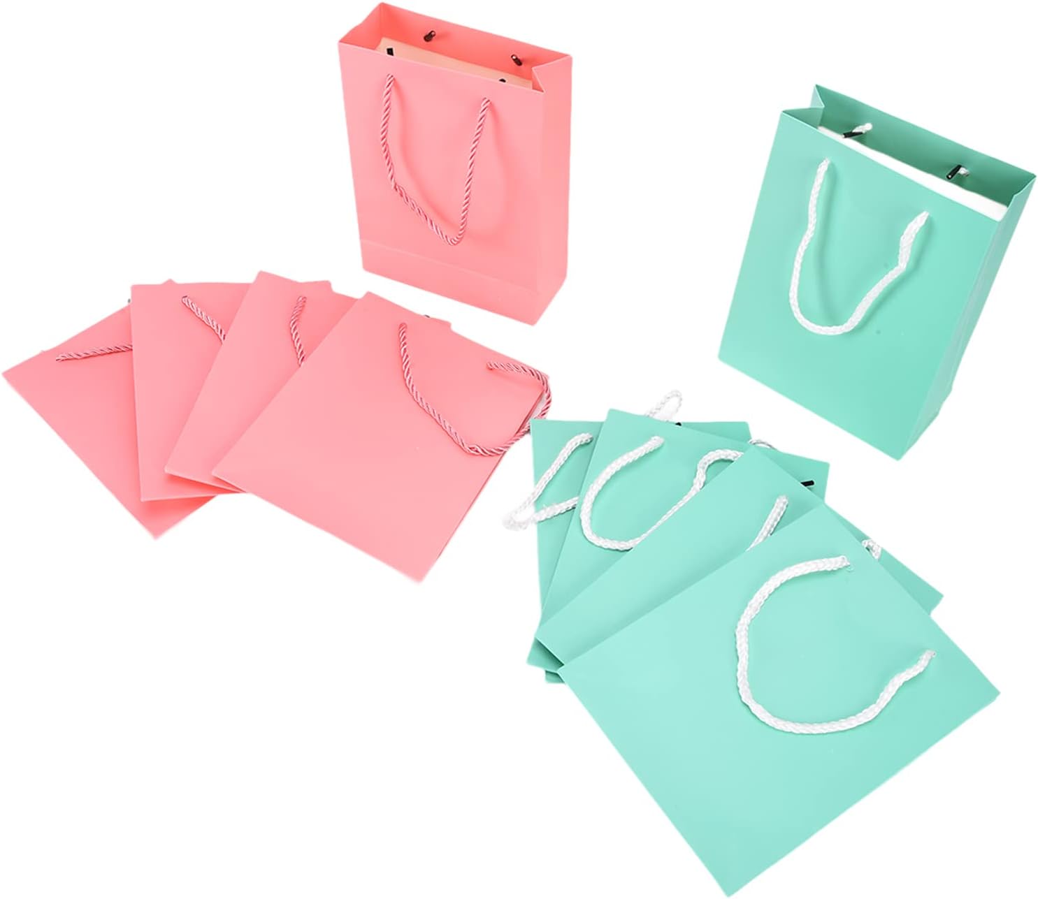 BORDSTRACT Bolsas de embalaje de regalo de papel, 10 bolsas reutilizables de color puro, 5 rosas y 5 verdes con asa, bolsa vertical de regalo para