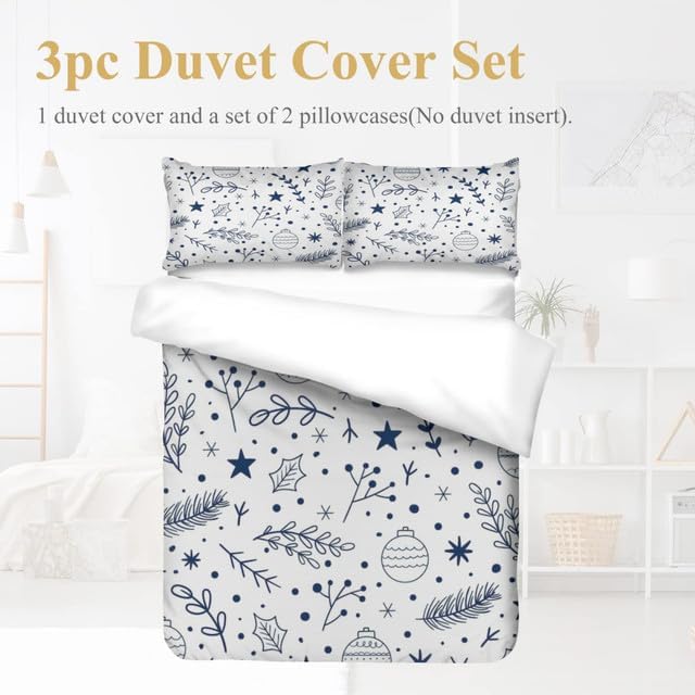 Bidesign Twin Christmas Theme Duvet Cover (Merry ChristmasChristmas TreeBell Pattern) Holiday Deluxe Double Bedding Set (1 Duvet Cover +2