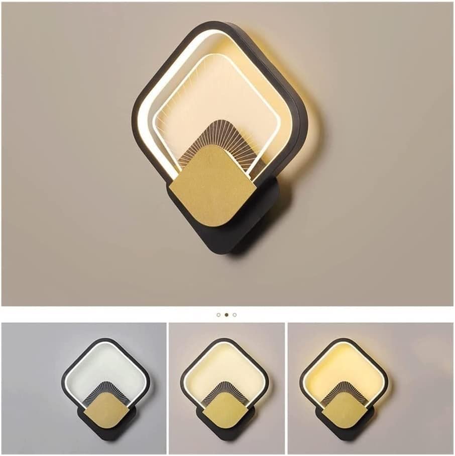 Lámpara de pared de aluminio de metal con pantalla acrílica, aplique de pared LED de atenuación de tres colores para dormitorio, sala de estar,