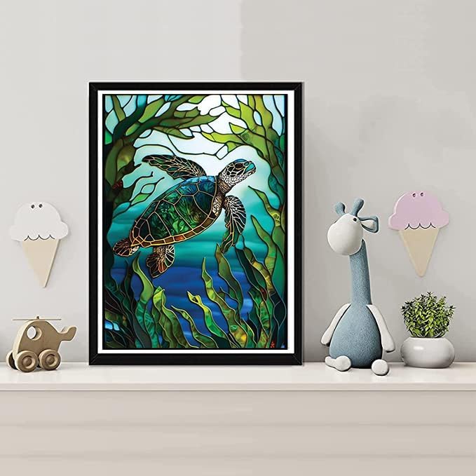 KTHOFCY Kits de pintura de diamantes 5D para adultos y niños, diseño de tortuga marina, taladro completo, bordado de punto de cruz, pinturas de
