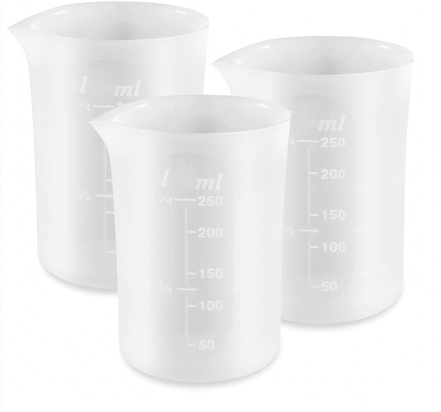 Coopay Vasos medidores de silicona de 8.5 fl oz para resina antiadherentes, herramientas de pegamento, escala precisa para hacer joyas de resina y