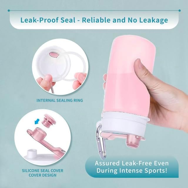 Botella de agua plegable con boquilla y mosquetón, silicona sin BPA y a prueba de fugas, perfecta para viajes, fitness, gimnasio, deportes,