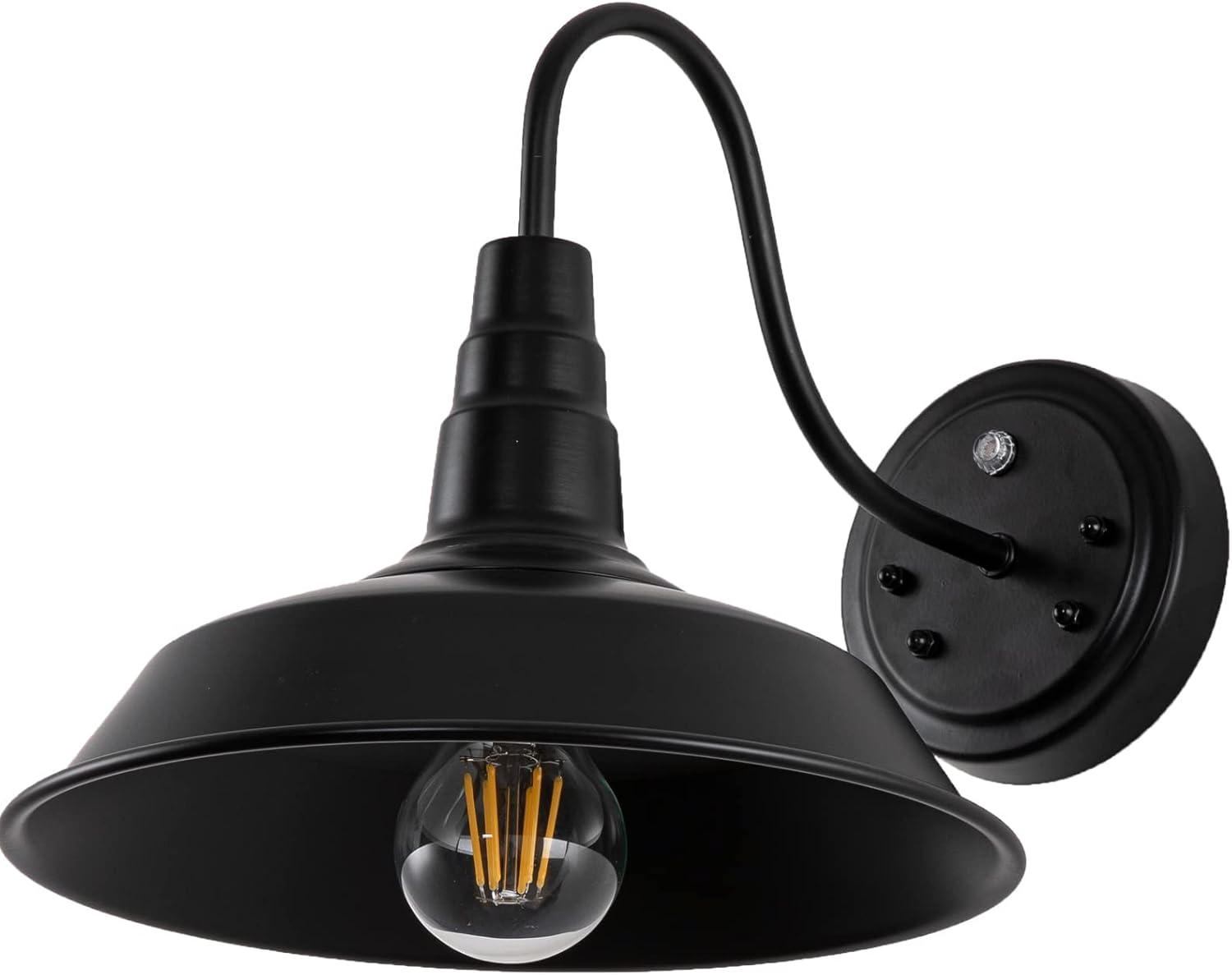 LUOULMI Lámpara de granero para exteriores, cuello de cisne de granja, lámpara de montaje en pared exterior, negro mate, industrial impermeable,