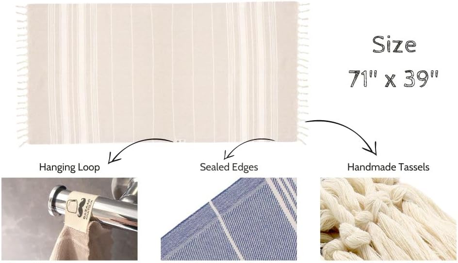 Bazaar Anatolia Toalla de playa turca 100% algodón, toallas de baño de gran tamaño, secado rápido, estilo bohemio, estilo granja, decoración de