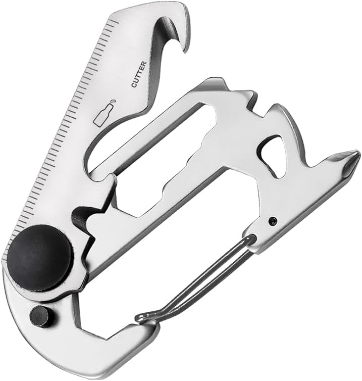 Multiherramienta de acero inoxidable, 10 herramientas en 1 llavero abridor de botellas multiherramienta con tornillo, regla y cabeza Philips,