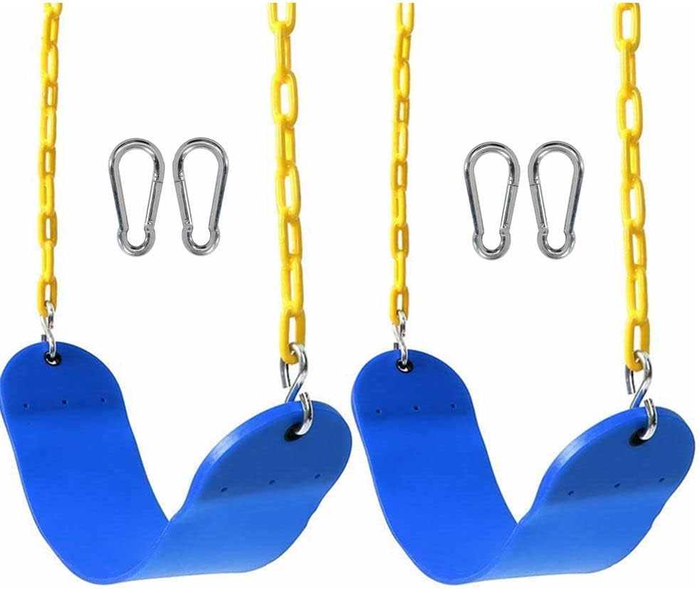 Yangogle Paquete de 2 columpios azules resistentes de 66 pulgadas con cadena recubierta de plástico, juego de accesorios de repuesto con ganchos a