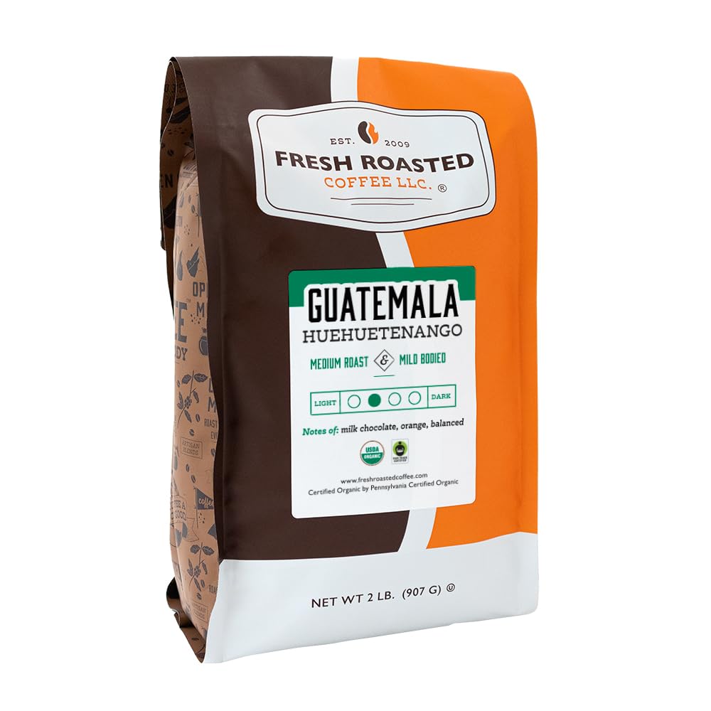 Fresh Roasted Coffee, Huehuetenango guatemalteco orgánico, 2 libras (32 onzas), tostado medio, Kosher, comercio justo, molido