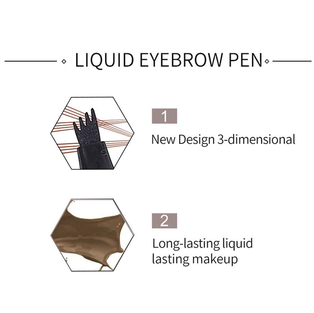 AKARY Lápiz de cejas de tatuaje, lápiz líquido de cuatro tenedores con un aplicador de punta de micro tenedor precisamente, bolígrafo 3D natural