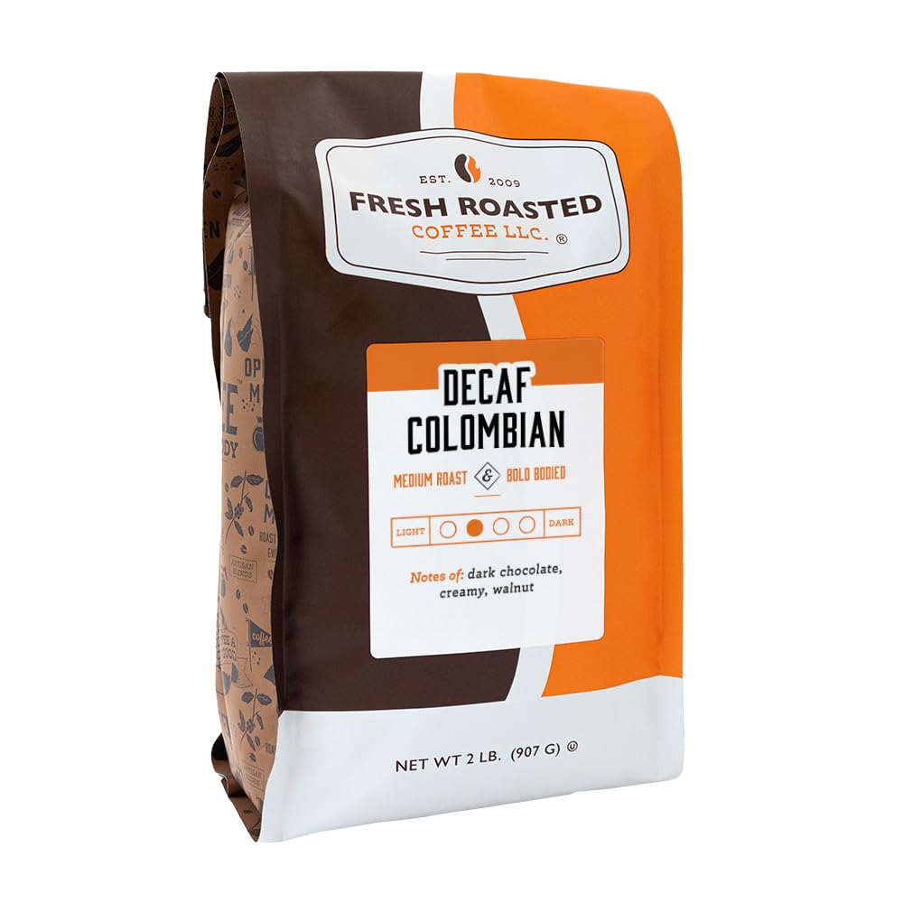Fresh Roasted Coffee, Colombiano descafeinado, 2 libras (32 oz), tostado medio, Kosher, grano entero