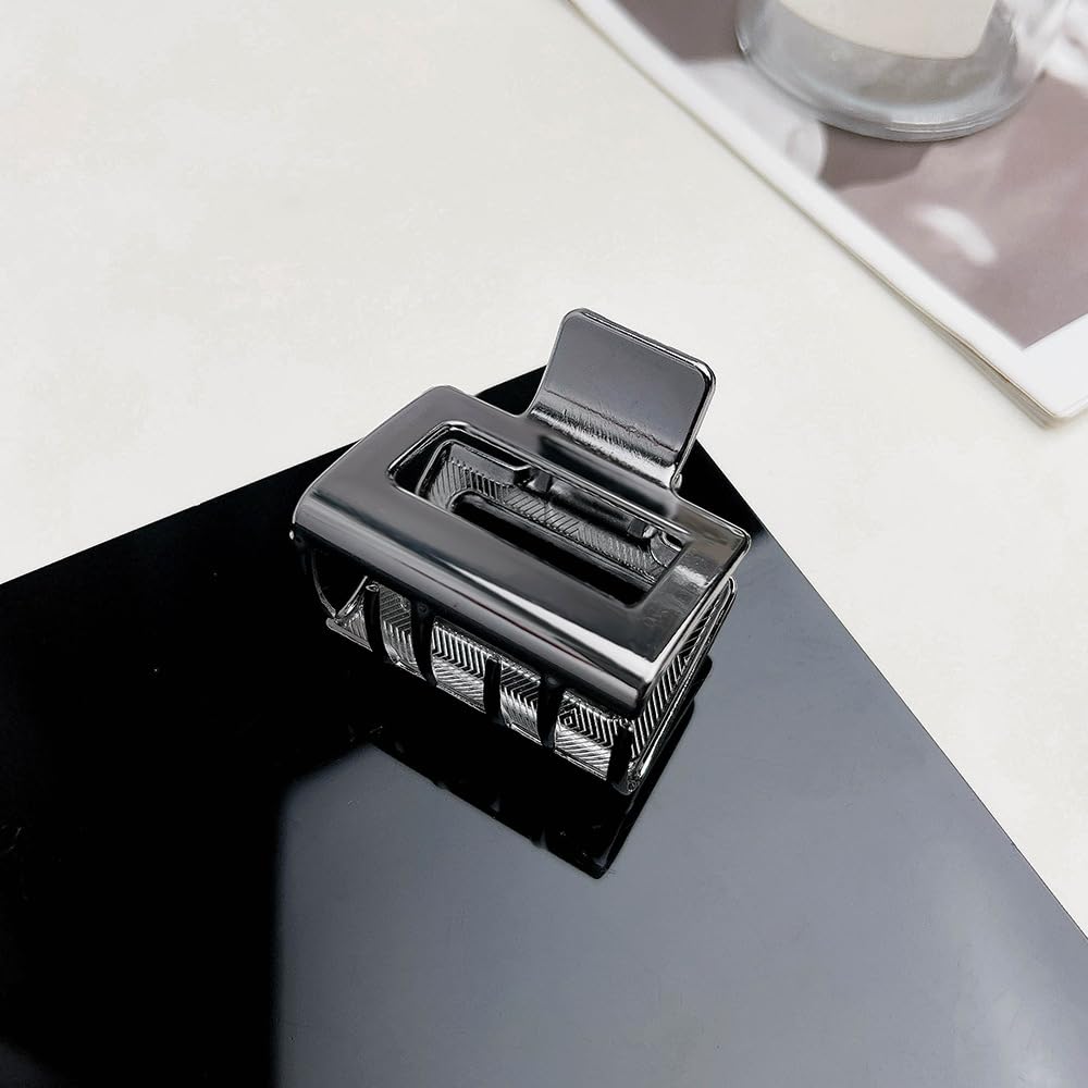 Pinzas para el cabello pequeñas de metal negro para mujer, diseño geométrico cuadrado francés, pasadores para el cabello, accesorios para el cabello