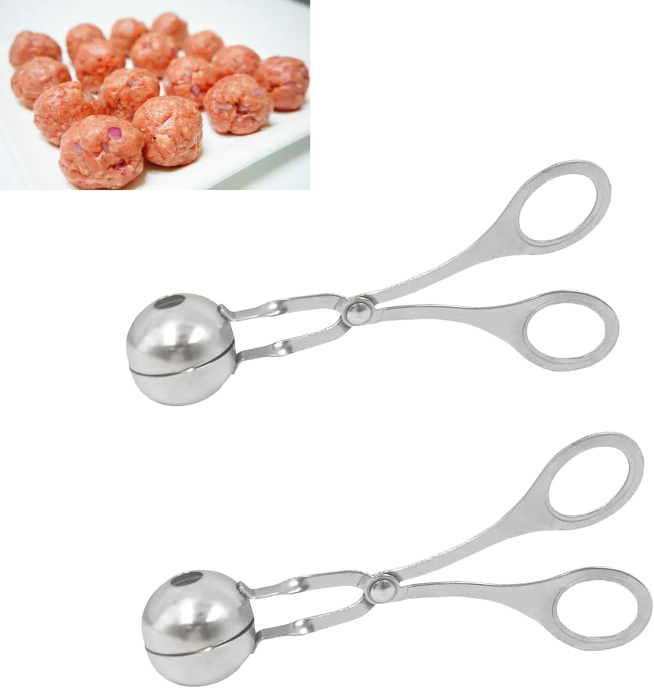 Paquete de 2 bolas de acero inoxidable para hacer bolas de albóndigas, pinzas de bola de carne sin pegar, moldes para tartas, pinzas de hielo,