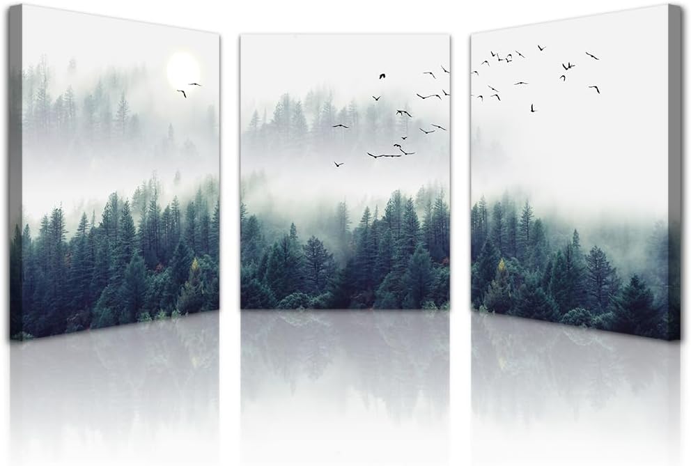 Lapremoly Canvas Wall Art For Living Room Wall Decorations For Bedroom Office Wall Decor Pictures Foggy Forest Trees Landscape Wall Paintings