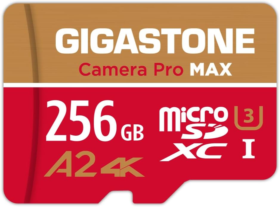 Recuperación de datos gratuita de 5 años GIGASTONE Tarjeta Micro SD de 256 GB, cámara 4K Pro MAX, tarjeta de memoria MicroSDXC A2 V30 para