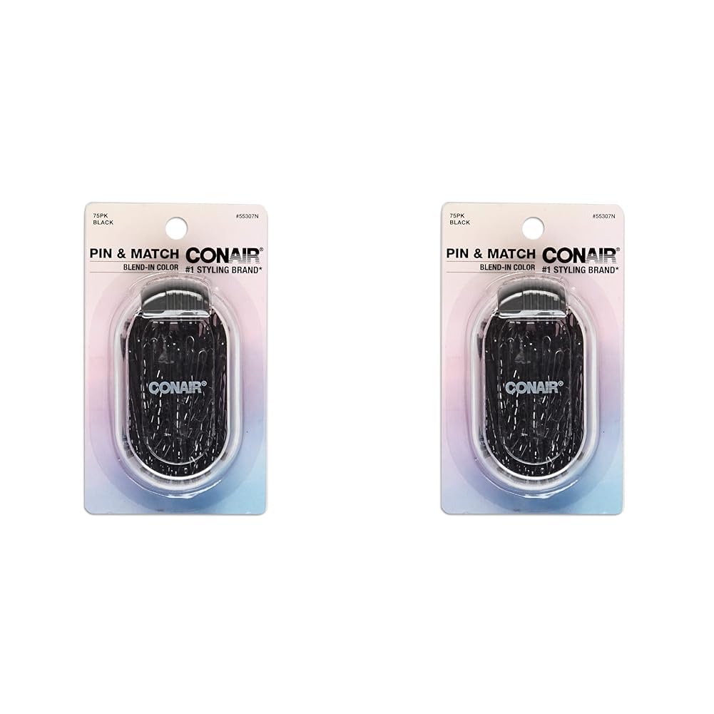 Conair Pin & Match Bobby Horquillas para el cabello, alfileres negros empaquetados dentro de un recipiente de almacenamiento, 75 unidades (paquete