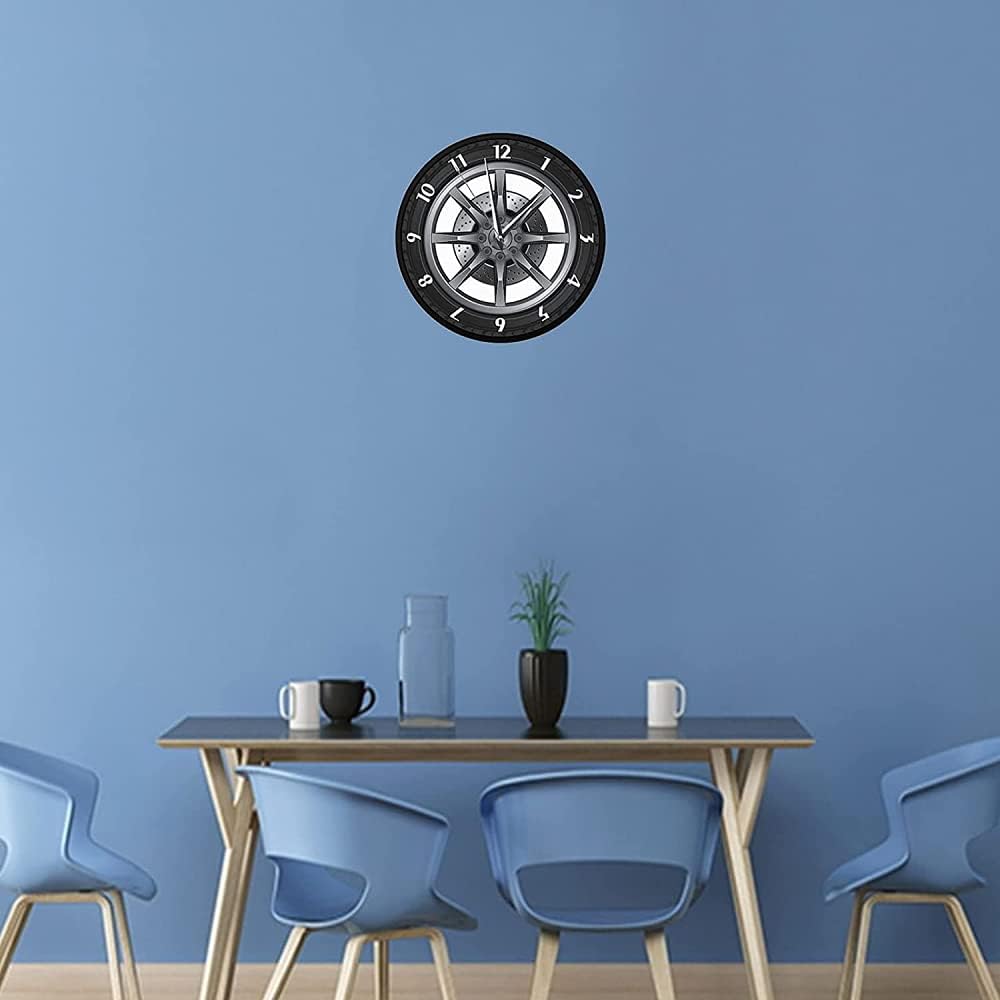 Reloj de pared de metal con forma de neumático de automóvil, diseño moderno, silencioso, sin tictac, funciona con pilas, para sala de estar y