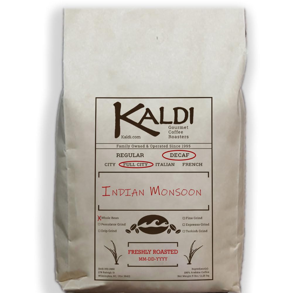 Indian Monsoon Malabar (bolsa de 5 libras)  Café de grano entero, Full City (mediano), recién tostado a la orden  100% arábica  Café indonesio