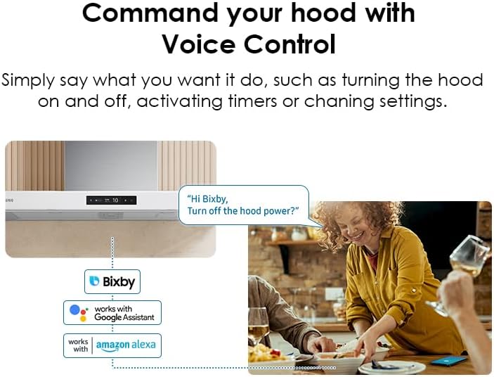 Samsung Campana inteligente de montaje en pared a medida, pantalla LCD y control táctil, sensor de aire triple, bajo ruido, WiFi conectado, carbón