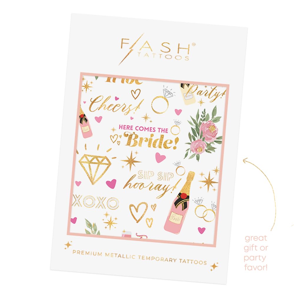 Flash Tattoos Chic BOUGIE BACHELORETTE tatuajes temporales  2 mini hojas con más de 60 tatuajes metálicos surtidos  Despedida de soltera  Regalo de