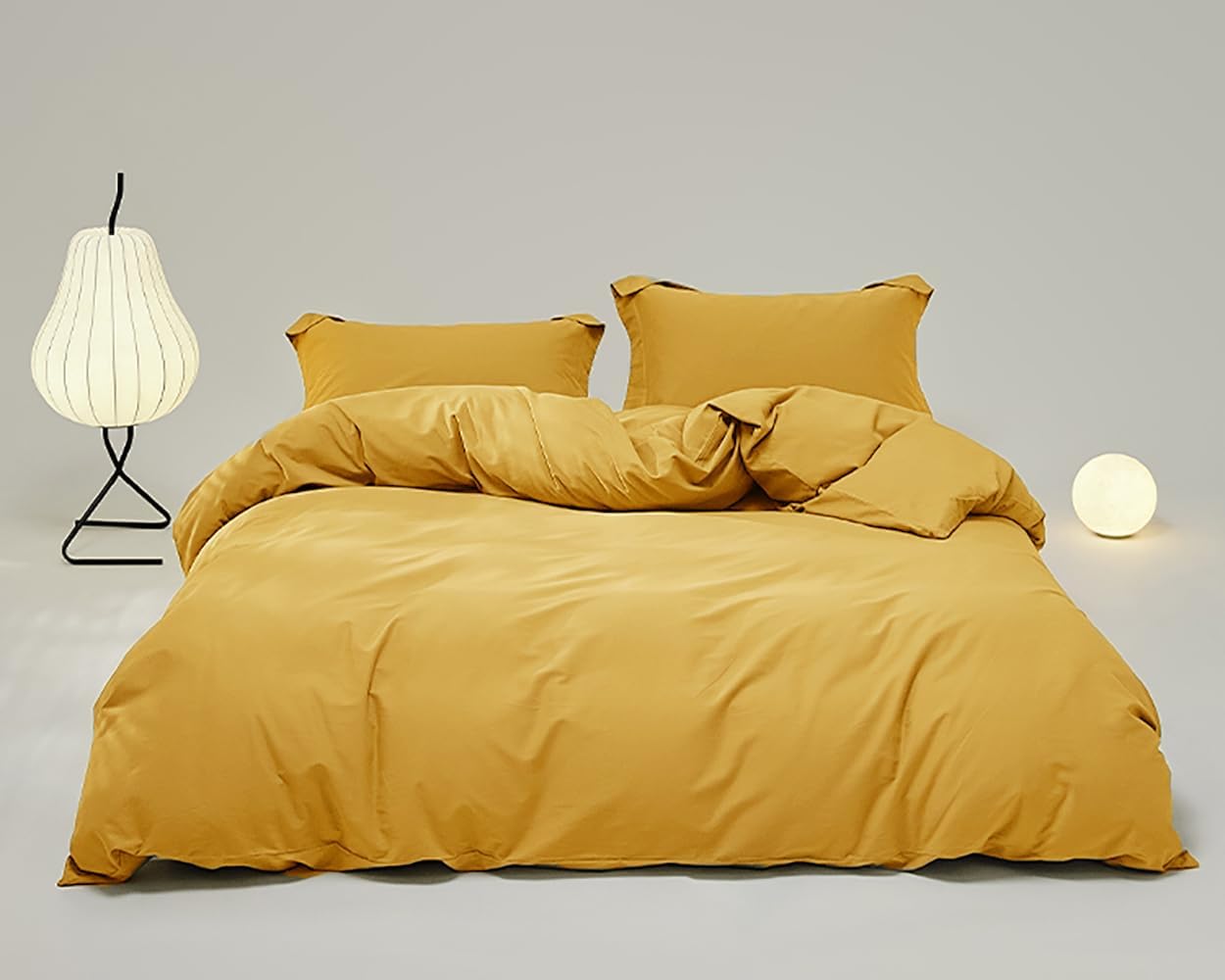 Houseri Juego de edredón amarillo mostaza, tamaño California King, color amarillo oscuro, juego de ropa de cama tamaño California King, juego de