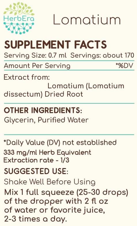 Lomatium B120 – Tintura de extracto de hierbas sin alcohol, gotas líquidas concentradas Lomatium natural (Lomatium Dissectum) 4 onzas líquidas