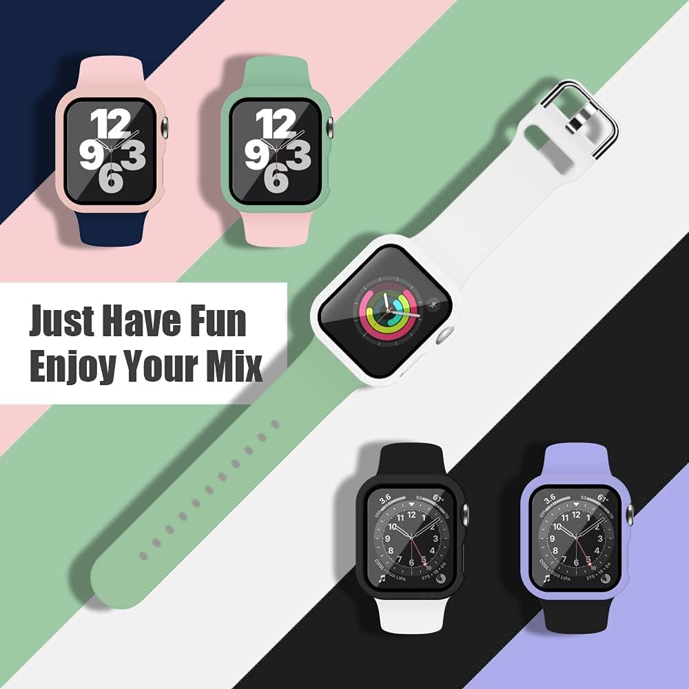 XFEN Correa de silicona deportiva y funda con protector de pantalla para Apple Watch Series 9, Series 8, Series 7, Series 6, SE, Series 5, Series 4