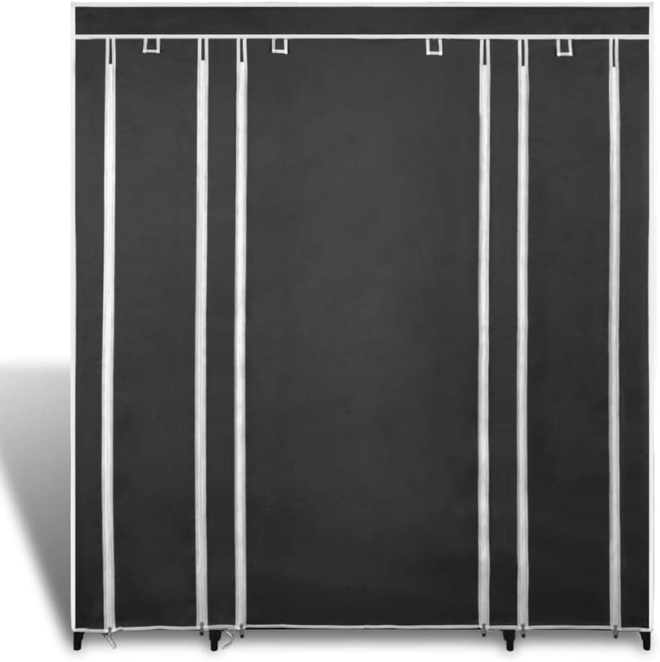 loibinfen Armario de tela con compartimentos y varillas, armario plegable, portátil, armario de tela, armario, organizador de ropa, 17.7 x 59 x 69