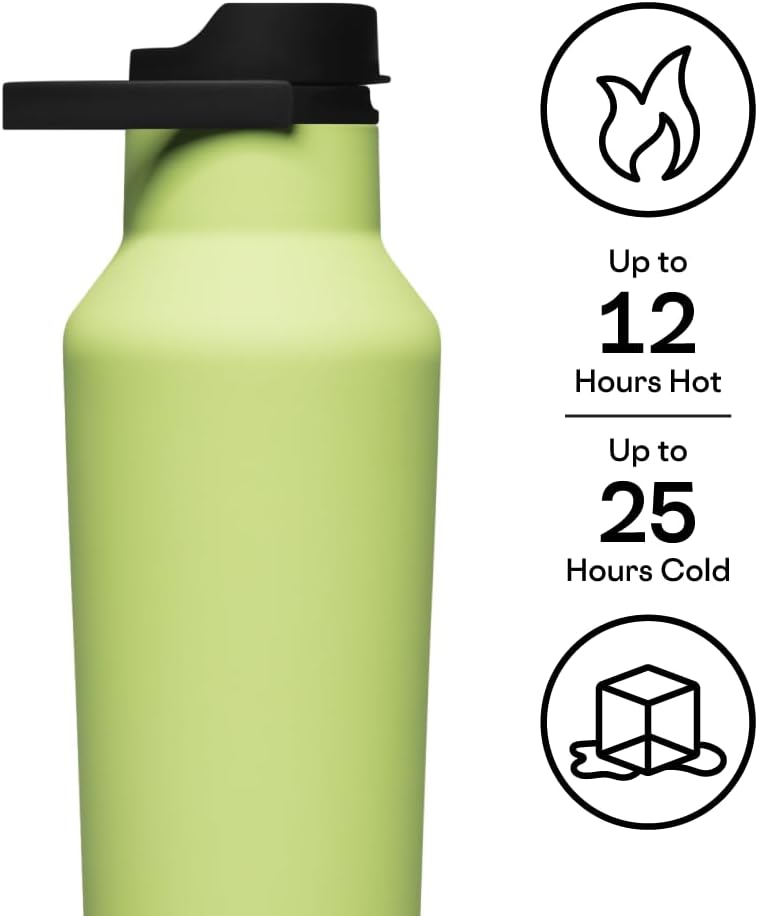 Corkcicle Botella de agua de viaje aislada de acero inoxidable con triple aislamiento, tapa de sorbo rápido de fácil agarre, mantiene las bebidas