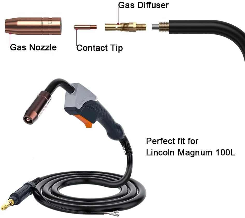 FORTON MIG Kit de pistola de soldadura de 0.030 pulgadas con boquilla difusora para Lincoln Magnum 100L y Tweco Mini#1 20 puntas de contacto de
